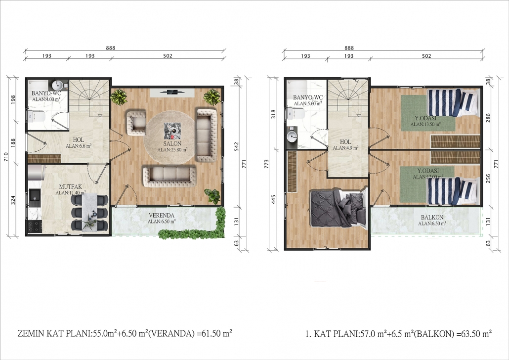 125 M2 Çi̇ft Katlı Prefabri̇k Ev - Imagen 2
