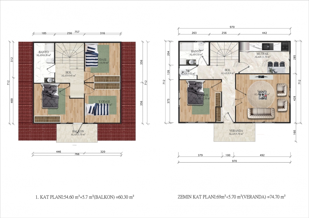 135 M2 Çi̇ft Katlı Prefabri̇k Ev - Imagen 2
