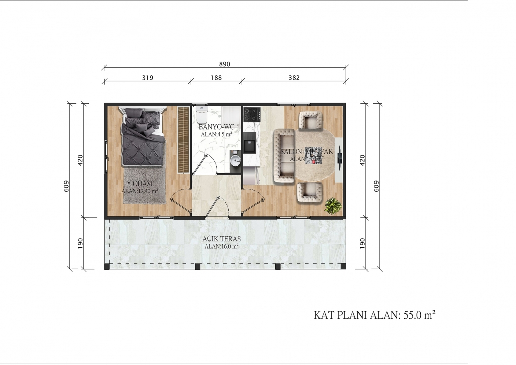 55 M2 Tek Katlı Prefabri̇k Ev - Imagen 2